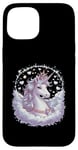 Coque pour iPhone 15 licorne imaginative avec des étoiles