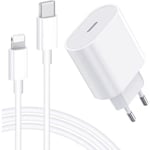 Chargeur 2 Mètres Usb C Usbc - 25w Rapide Type C Adaptateur Secteur Usb Mural + Câble Type C Vers Lightning - Pour Iphone Apple - Straße Tech ®