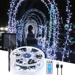 30M 300 led Solaire Guirlande lumineuse Noël IP44 8 modes décoration de fête Extérieur Intérieur Jardin pour Noël anniversaire mariage blanc Froid