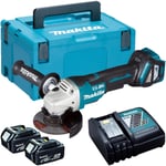 Makita DGA463Z 18V Brushless Angle Grinder with 2 x 5.0Ah Battery Charger & Case