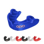 OPRO NOUVEAU Bronze Level Protège-dents sport pour adultes et jeunes avec étui, bouclier de gomme pour hockey, crosse, rugby, MMA, boxe et autres sports de contact et de combat (Bleu, les jeunes)