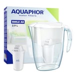 AQUAPHOR Smile Water Filter Jug - 2.9L, Fits Fridge Doors, Student-Friendly | Lightweight, Space-saving, Includes 1 x A5 350L Filter, Reduces Limescale, Chlorine, Microplastics - White