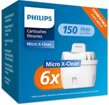 Philips Cartouches filtrantes d'eau, pack de 6, Brita compatible, réduit MICROPLASTIQUE, CHLOR, CALCAIRE, MÉTAL ALIMENTAIRE