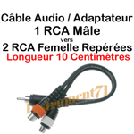 1 Câble 2 RCA Femelle Repéréees vers RCA Mâle Fiches Surmoulées Long 10 CM