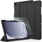 CACOE Coque Compatible avec Samsung Galaxy Tab A9+ / A9 Plus 11Pouces 2023, Fin Étui avec Verre Trempé avec Fonction Support pour SM-X210/ X215/ X216 2023, Noir