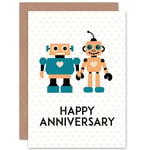 Anniversary Happy Cool Toy Robot Fun Greetings Card Plus Envelope Blank inside