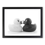 Rubber Ducks Opposites Attract Modern Framed Wall Art Print, Ready to Hang Picture for Living Room Bedroom Home Office Décor, Black A2 (64 x 46 cm)