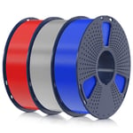 Filament PLA+ 1.75mm 3KG,Neatly Wound,Filament pour Imprimante 3D,Filament PLA Plus Résistant,Precisione Dimensionale+/-0.02mm,Bobina da 1kg (2.2 LBS) Bleu+Argent+Rouge