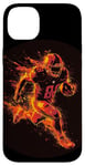 Coque pour iPhone 14 Plus Un joueur de football brûle comme une météorite dans le feu et les flammes