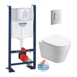 Grohe - Pack wc Bâti-support autoportant rapid sl + wc sans bride Infinitio, fixations invisibles + Plaque chrome (ProjectInfinitio-8)