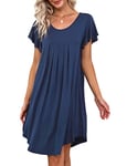 Ekouaer Femme Chemise de Nuit Grande Taille Robe de Nuit Manches Courtes Casual Tee Shirt Nuit Vêtements de Nuit Modal, Bleu Canard, S