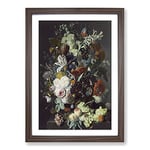 Big Box Art Still Life with Flowers and Fruit Vol.2 by Jan Van Huysum Framed Wall Art Picture Print Ready to Hang, Walnut A2 (62 x 45 cm)