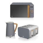 Swan Nordic 1.7L Jug Kettle & 4 Slice Toaster With Digital Microwave Slate Grey