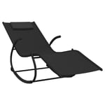 Transat Chaise Longue Bain De Soleil Lit De Jardin Terrasse Meuble D'extérieur À Bascule Noir Acier Et Textilène Helloshop26 02_0012975