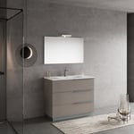 Kiamami Valentina - Meuble De Salle De Bain Sur Pied 100Cm Gris Avec Lavabo, Miroir 100X60 New York