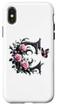 Coque pour iPhone X/XS Letter C Initial Floral Monogram Rose Pink Flower Butterfly