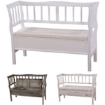 Banc banquette de rangement T207 bahut coffre avec coussin - bois marron shabby chic