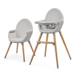 Kinderkraft FINI 2 Chaise Haute Bébé, 2 en 1, Fauteuil Enfant, Chaise Enfant, Puericulture Bébé, Évolutive, Réglable, Avec Plateau, Solide, Design Universel, Facilement lavable, 20kg, Gris