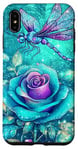 Coque pour iPhone XS Max Jolie rose turquoise et libellule avec étoiles libellules