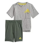 adidas Mixte bébé I Bos Sum Pants Set, Top:medium Grey Heather/Yellow Bottom:green Oxide S21, 3 ans EU