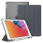 FINTIE Coque Compatible avec iPad 9ème Génération 2021 10.2" / 8ème 2020 / 7ème 2019 - [Rangement de Pencil] Housse de Protection Transparente Mate Etui Fin et Léger, Gris Sidéral