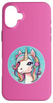 iPhone 16 Plus Beautiful Unicorn w Flowing Mane Pink Blue Orange Case