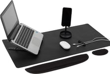 Black 6 in 1 Office Set Phone Holder Laptop Riser Desk Mat Workspace Accessories