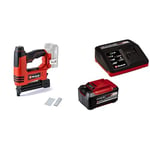 Einhell Cloueuse sans fil TE-CN 18 Li-Solo Power X-Change (li-ion, 18V, combiné agrafeuse + cloueuse, jusqu’à 20 coups par minute, incl. 300 clous et 300 agrafes) avec Chargeur et Batterie 5,2Ah