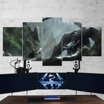 YFTNIPL 5 Wall Art Canves Panel The Elder Scrolls Skyrim Gaming Hd Prints Image Stretched Framed Artwork Ready To Hang Picture Painting Photo Home Bedroom Decoration