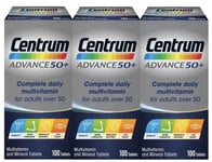 3 x Centrum Advance 50+ Multivitamin Tablets - Packs of 100 - 09/2025 Expiry