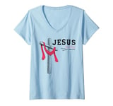 Womens Jesus - King of Kings, 1 Cross 3 Nails 4 Given Christian V-Neck T-Shirt