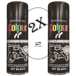 2x Jet Black Gloss All Purpose Household Spray Paint Metal Wood Plastic 250ml