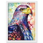 Bald Eagle Bird Folk Art Multicoloured Watercolour Painting Artwork Framed Wall Art Print A4