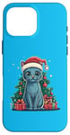 Coque pour iPhone 16 Pro Max Chat de Noël avec bonnet de Noël - Chat bleu russe