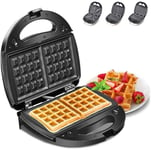 3 in 1 Waffle Iron Waffle Machine with Removable Plates Waffle Maker Sandwich Toaster Panini Machine Non-Stick Coating