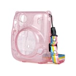 JXE Transparent Glitter Protective Case Crystal Camera Case with Adjustable Rainbow Shoulder Strap Compatible with Fujifilm Instax Mini 11-PK