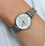 EMPORIO ARMANI WOMENS WATCH SILVER STRAP WITH WHITE CRYSTAL DIAL AR1925 GENUINE