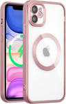 Magnetique Coque Pour Iphone 11 Compatible Avec Recharge Sans Fil, Housse Transparente Antichoc Coque Protection Camera Etui Silicone Tpu Souple - Or Rose