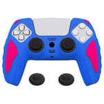 PlayVital Knight Edition Primary Blue & Bright Pink Two Tone Anti-Slip Silicone Cover Skin for ps5 Controller, Soft Rubber Case for ps5 Wireless Controller with Thumb Grip Caps