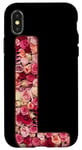 Coque pour iPhone X/XS Lettre L, motif floral rose