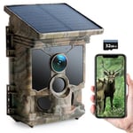 CEYOMUR Caméra de Chasse Solaire 4K 30fps, WiFi Bluetooth 46MP Camera de Chasse avec Carte Micro SD U3 32GB Vision Nocturne Activée par Mouvement IP66 Étanche pour Surveillance de la Faune