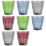 8pc Duralex Multicolour 250ml Picardie Glass Tumbler Set Water Whisky Glasses