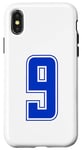 Coque pour iPhone X/XS Bleu Royal Numéro 9 Équipe Junior Sports Uniforme Numéroté