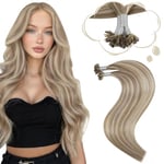 Moresoo Extension de Cheveux Kératine Extension à Chaud Naturel Lisse Humain Châtain Clair avec Blond Platine Keratine Extension Remy Hair 50 cm 50g/Pack #9A/60