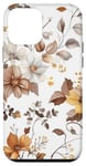 Coque pour iPhone 12 mini Fleurs élégantes beiges et blanches avec motif feuillage