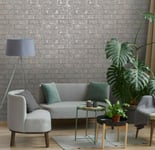 Holden Glistening Realistic Brick Effect Slate Grey Rose Gold Metallic Wallpaper