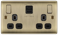 BG NAB22UAC22B Antique Brass Double Socket with USB 22W Type A & Type C USB