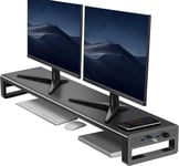 Support Moniteur PC Double avec 4 USB Ports, Rehausseur Ecran en Métal pour 2 Moniteurs, Support de Support Écran Ordinateur en Métal jusqu'à 32"" pour PC, Ordinateur Portable - Noir