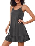 Weardear Nightgown for Women Short Ruffle Dress Elegant Nightdress Knee Length Sleepshirt Casual Dress Grey Small