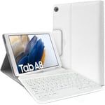 Étui Blanc Clavier Azerty Bluetooth Pour Galaxy Tab A8 10,5 Pouces 2021 2022 (Sm-X200/Sm-X205)